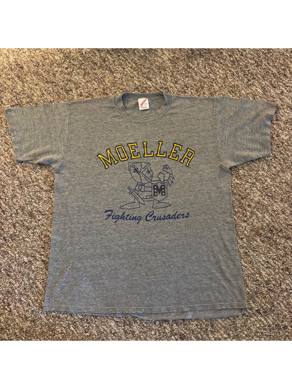Vintage Jerzees Moeller Fighting Crusaders Single Stitch Gray Size Large